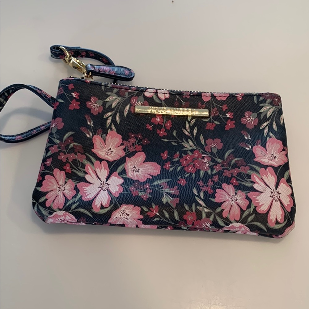 Steve Madden Pink and Black Floral Clutch Wristlet